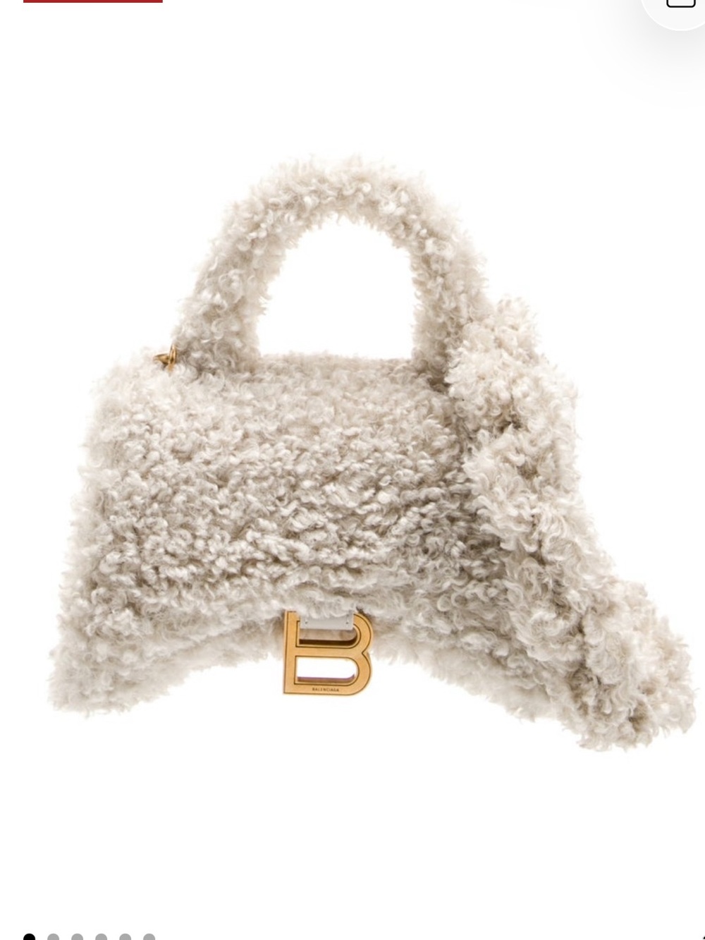 Balenciaga grey Faux Fur Hourglass Small Handbag with Gold 'B' Logo